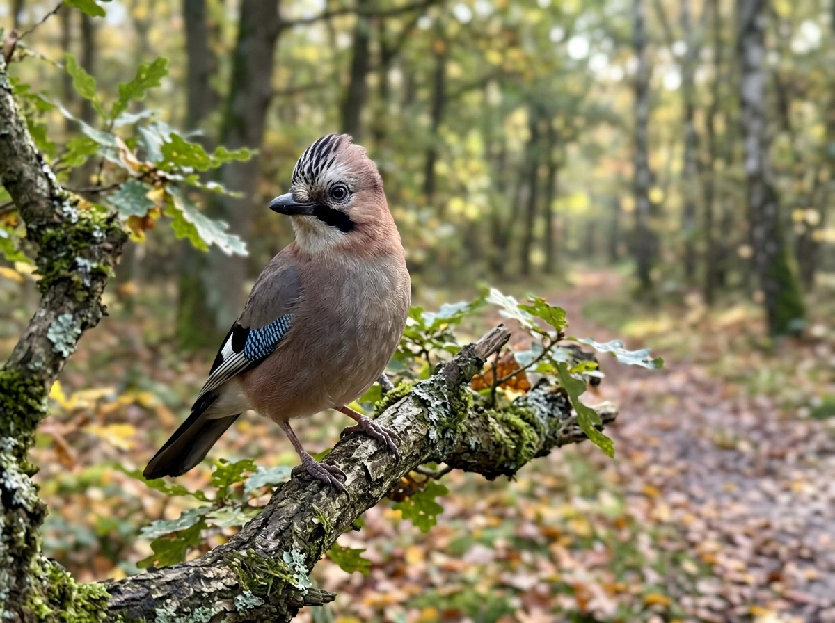 Eurasian jay perched in a quiet woodland, representing spiritual meaning and guidance.