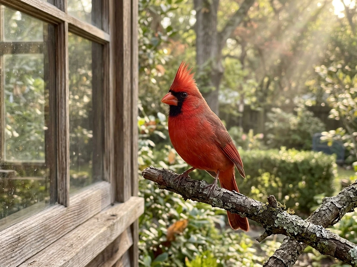 Northern Cardinal perched in warm morning light, representing red jay spiritual meaning and interpretation themes.